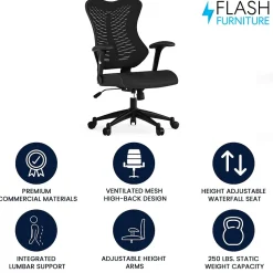 Flash Furniture Kale Ergonomic Mesh Swivel High Back Executive Office Chair, Black (BLZP806BK)