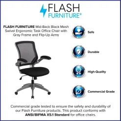 Flash Furniture Kale Ergonomic Mesh Swivel Mid-Back Task Office Chair, Black (BLZP8805BK)