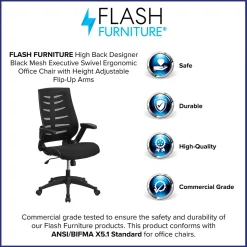 Flash Furniture Kale Ergonomic Mesh Swivel High Back Executive Office Chair, Black (BLZP809BK)