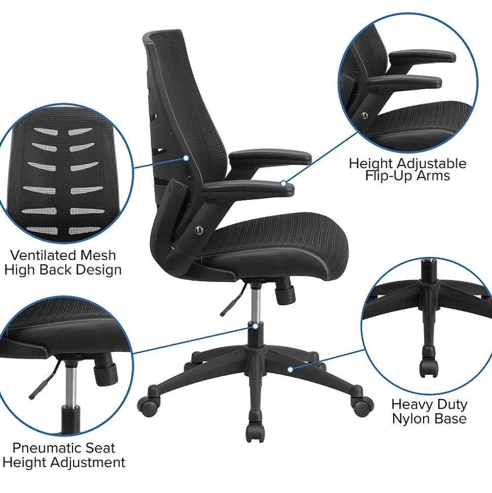 Flash Furniture Kale Ergonomic Mesh Swivel High Back Executive Office Chair, Black (BLZP809BK)