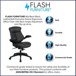 Flash Furniture Kale Ergonomic LeatherSoft Swivel Mid-Back Executive Office Chair, Black (BLZP804)
