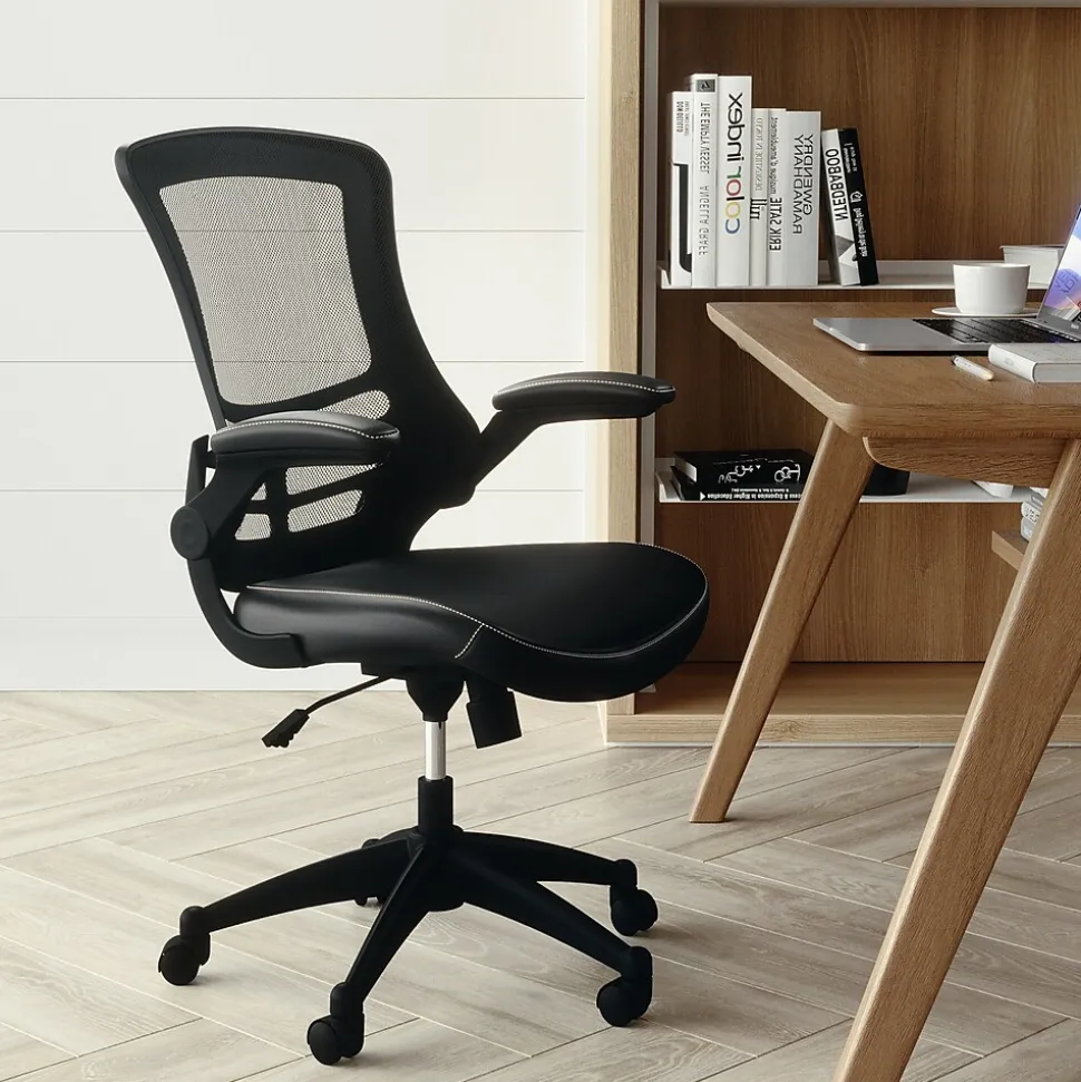 Flash Furniture Kelista Ergonomic LeatherSoft/Mesh Swivel Mid-Back Task Office Chair, Black (BLX5MLEA)