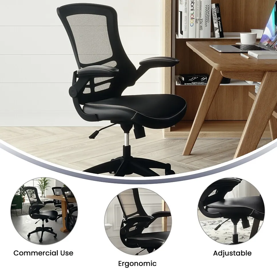 Flash Furniture Kelista Ergonomic LeatherSoft/Mesh Swivel Mid-Back Task Office Chair, Black (BLX5MLEA)
