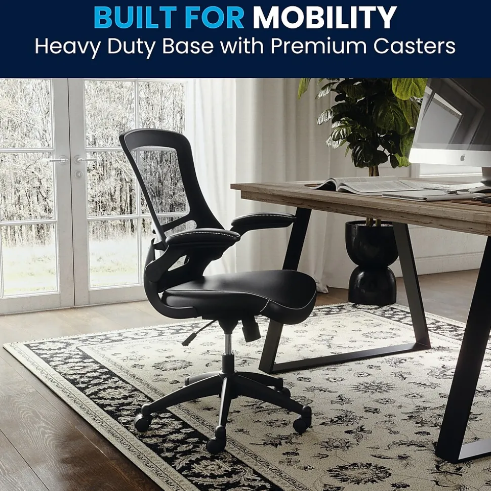 Flash Furniture Kelista Ergonomic LeatherSoft/Mesh Swivel Mid-Back Task Office Chair, Black (BLX5MLEA)