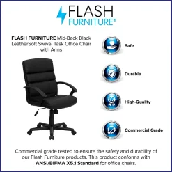 Flash Furniture Lane LeatherSoft Swivel Mid-Back Task Office Chair, Black (GO1004BKLEA)