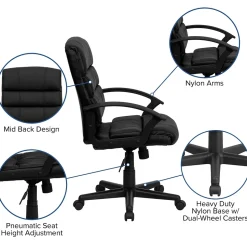 Flash Furniture Lane LeatherSoft Swivel Mid-Back Task Office Chair, Black (GO1004BKLEA)