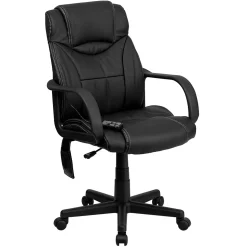 Flash Furniture Laverne Ergonomic LeatherSoft Swivel Mid-Back Massaging Executive Office Chair, Black (BT2690P)