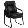 Flash Furniture Leather Mid Back Executive Side Chair With Sled Base, Black