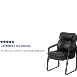 Flash Furniture Leather Mid Back Executive Side Chair With Sled Base, Black