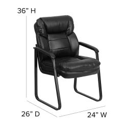 Flash Furniture Leather Mid Back Executive Side Chair With Sled Base, Black