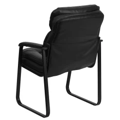 Flash Furniture Leather Mid Back Executive Side Chair With Sled Base, Black