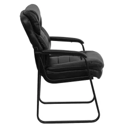 Flash Furniture Leather Mid Back Executive Side Chair With Sled Base, Black