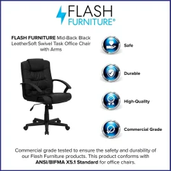 Flash Furniture Lindon LeatherSoft Swivel Mid-Back Task Office Chair, Black (GO937MBKLEA)