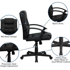 Flash Furniture Lindon LeatherSoft Swivel Mid-Back Task Office Chair, Black (GO937MBKLEA)