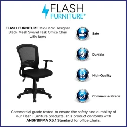 Flash Furniture Manny Ergonomic Mesh Swivel Mid-Back Task Office Chair, Black (HL0007)