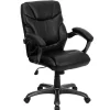 Flash Furniture Megan Ergonomic LeatherSoft Swivel Mid-Back Overstuffed Task Office Chair, Black (GO724MBKLEA)