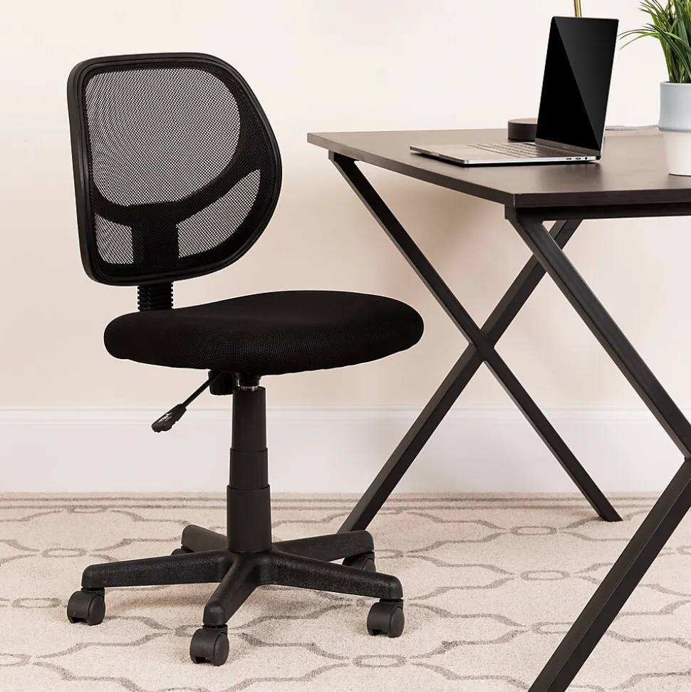 Flash Furniture Neri Armless Ergonomic Mesh Swivel Low Back Task Office Chair, Black (WA3074BK)