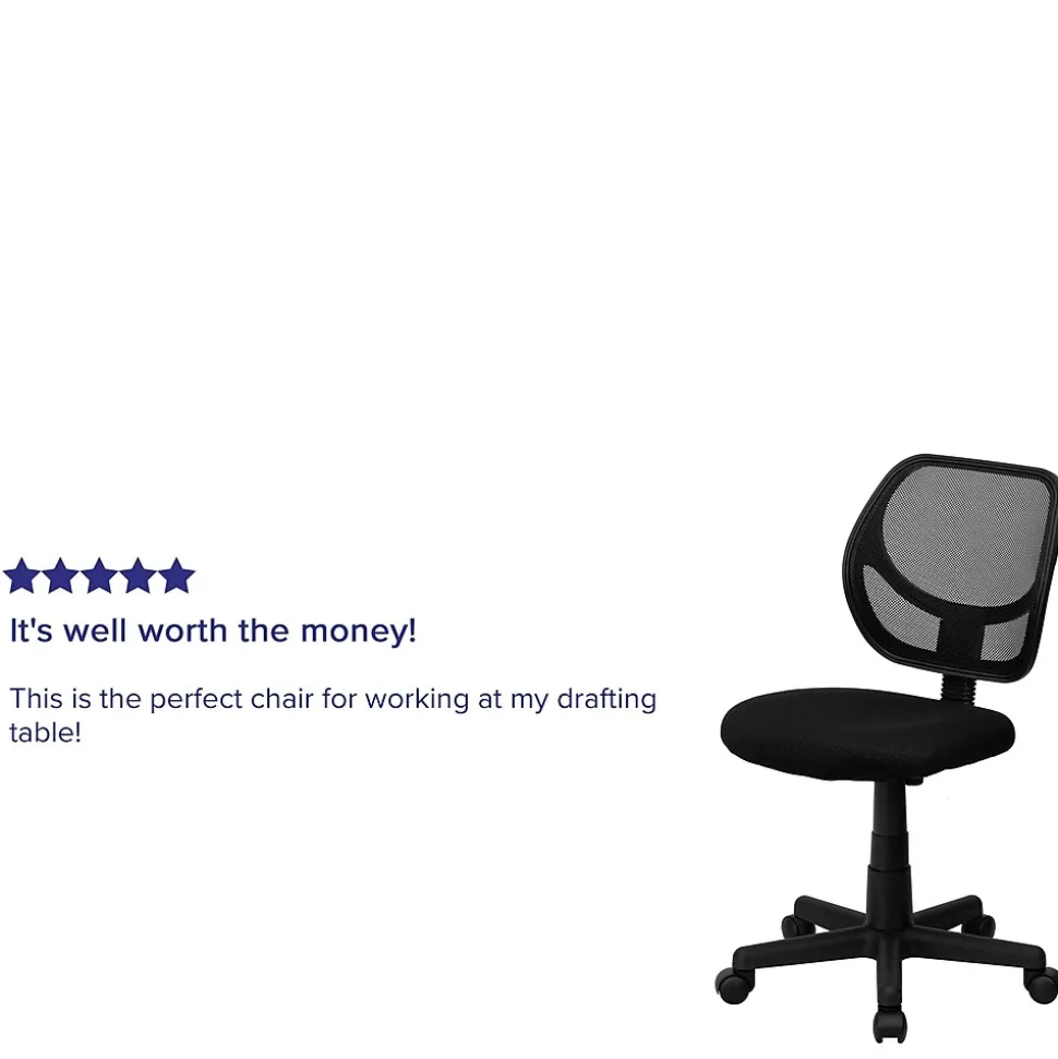 Flash Furniture Neri Armless Ergonomic Mesh Swivel Low Back Task Office Chair, Black (WA3074BK)
