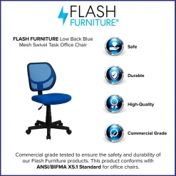 Flash Furniture Neri Armless Ergonomic Mesh Swivel Low Back Task Office Chair, Blue (WA3074BL)