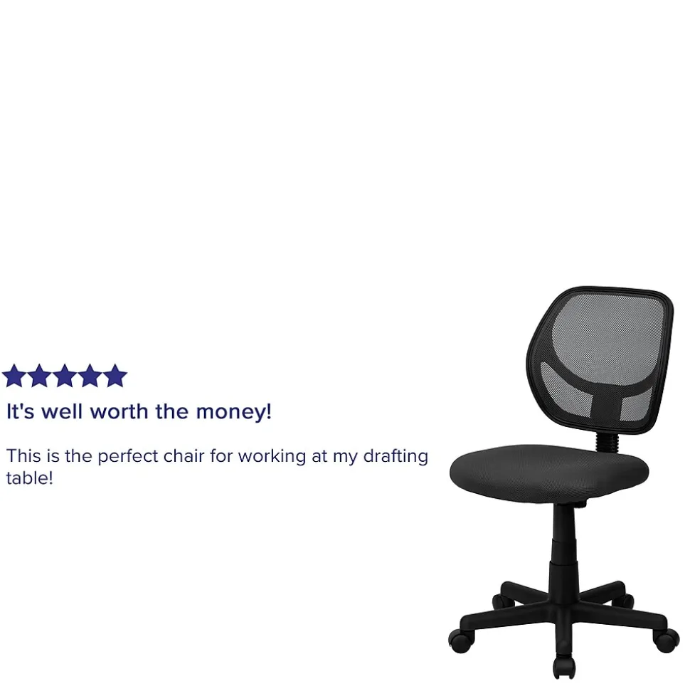 Flash Furniture Neri Armless Ergonomic Mesh Swivel Low Back Task Office Chair, Gray (WA3074GY)