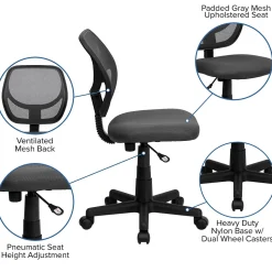 Flash Furniture Neri Armless Ergonomic Mesh Swivel Low Back Task Office Chair, Gray (WA3074GY)