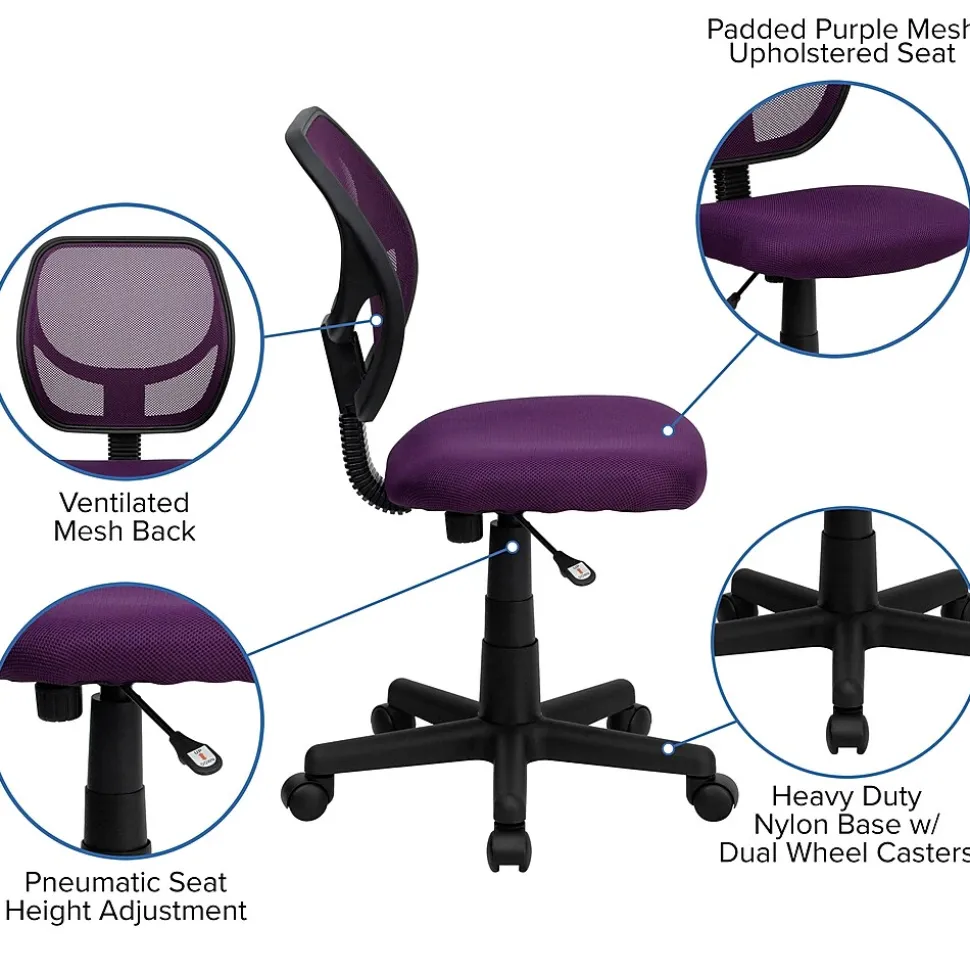 Flash Furniture Neri Armless Ergonomic Mesh Swivel Low Back Task Office Chair, Purple (WA3074PUR)