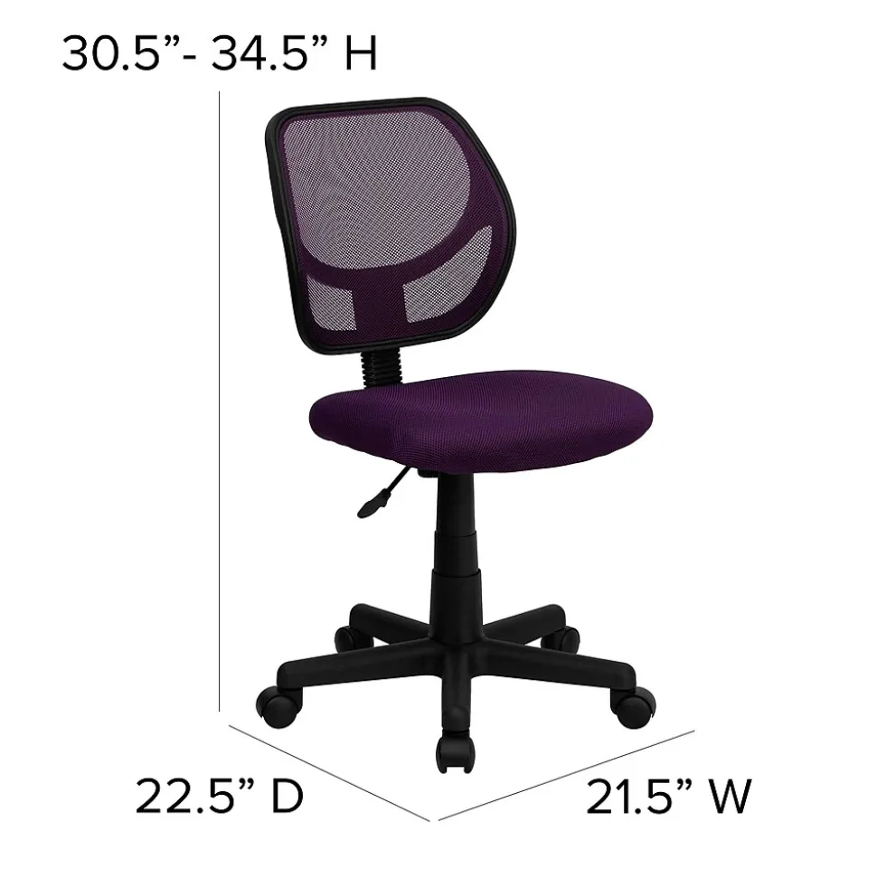 Flash Furniture Neri Armless Ergonomic Mesh Swivel Low Back Task Office Chair, Purple (WA3074PUR)