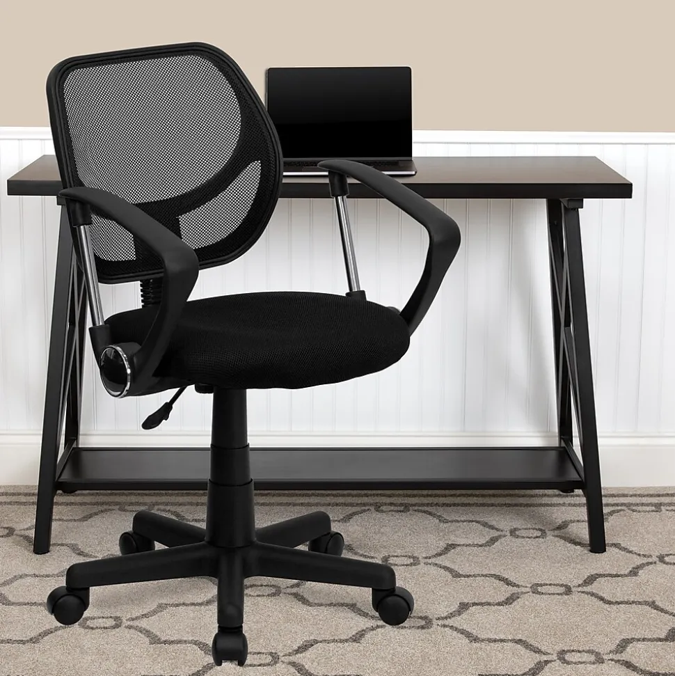 Flash Furniture Neri Ergonomic Mesh Swivel Low Back Task Office Chair, Black (WA3074BKARM)