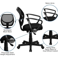 Flash Furniture Neri Ergonomic Mesh Swivel Low Back Task Office Chair, Black (WA3074BKARM)