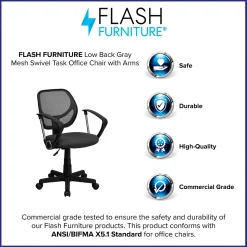 Flash Furniture Neri Ergonomic Mesh Swivel Low Back Task Office Chair, Gray (WA3074GYARM)