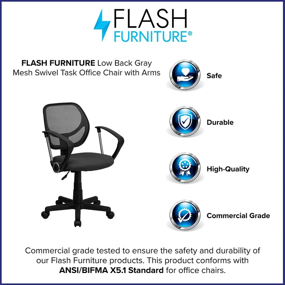 Flash Furniture Neri Ergonomic Mesh Swivel Low Back Task Office Chair, Gray (WA3074GYARM)