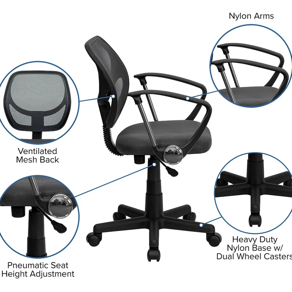 Flash Furniture Neri Ergonomic Mesh Swivel Low Back Task Office Chair, Gray (WA3074GYARM)