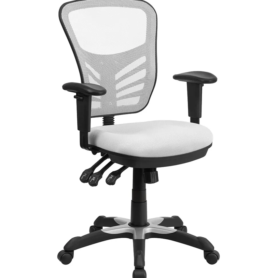 Flash Furniture Nicholas Ergonomic Mesh Swivel Mid-Back Multifunction Executive Office Chair, White (HL0001WH)
