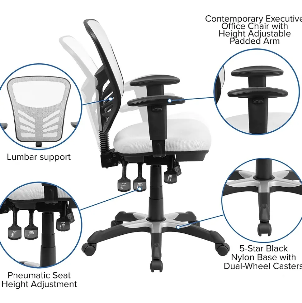 Flash Furniture Nicholas Ergonomic Mesh Swivel Mid-Back Multifunction Executive Office Chair, White (HL0001WH)