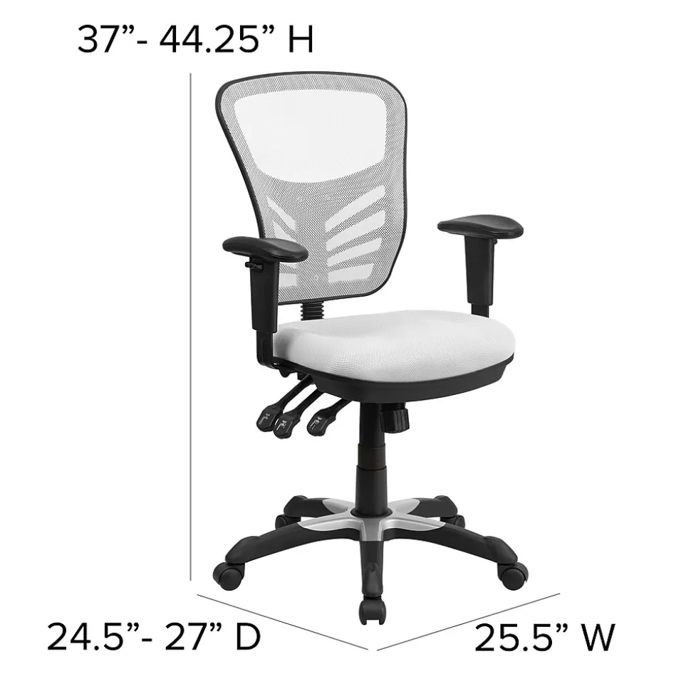 Flash Furniture Nicholas Ergonomic Mesh Swivel Mid-Back Multifunction Executive Office Chair, White (HL0001WH)