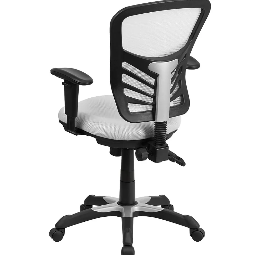 Flash Furniture Nicholas Ergonomic Mesh Swivel Mid-Back Multifunction Executive Office Chair, White (HL0001WH)