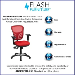 Flash Furniture Nicholas Ergonomic Mesh Swivel Mid-Back Multifunction Executive Office Chair, Red (HL0001RED)