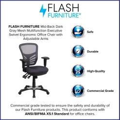 Flash Furniture Nicholas Ergonomic Mesh Swivel Mid-Back Multifunction Executive Office Chair, Dark Gray (HL0001DKGY)