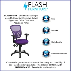 Flash Furniture Nicholas Ergonomic Mesh Swivel Mid-Back Multifunction Executive Office Chair, Purple (HL0001PUR)