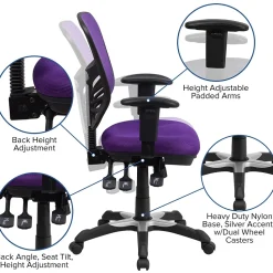Flash Furniture Nicholas Ergonomic Mesh Swivel Mid-Back Multifunction Executive Office Chair, Purple (HL0001PUR)