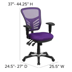 Flash Furniture Nicholas Ergonomic Mesh Swivel Mid-Back Multifunction Executive Office Chair, Purple (HL0001PUR)