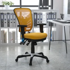 Flash Furniture Nicholas Ergonomic Mesh Swivel Mid-Back Multifunction Executive Office Chair, Yellow-Orange (HL0001YEL)
