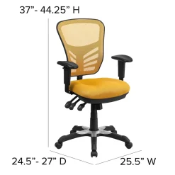 Flash Furniture Nicholas Ergonomic Mesh Swivel Mid-Back Multifunction Executive Office Chair, Yellow-Orange (HL0001YEL)