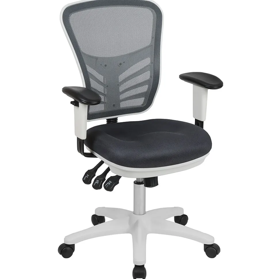 Flash Furniture Nicholas Ergonomic Mesh Swivel Multifunction Executive Office Chair, Dark Gray/White Frame (HL0001WHDKGY)