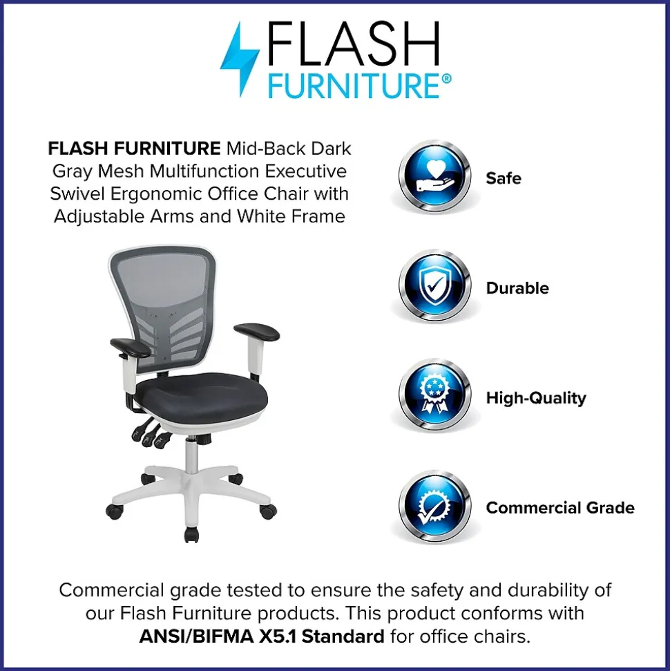 Flash Furniture Nicholas Ergonomic Mesh Swivel Multifunction Executive Office Chair, Dark Gray/White Frame (HL0001WHDKGY)