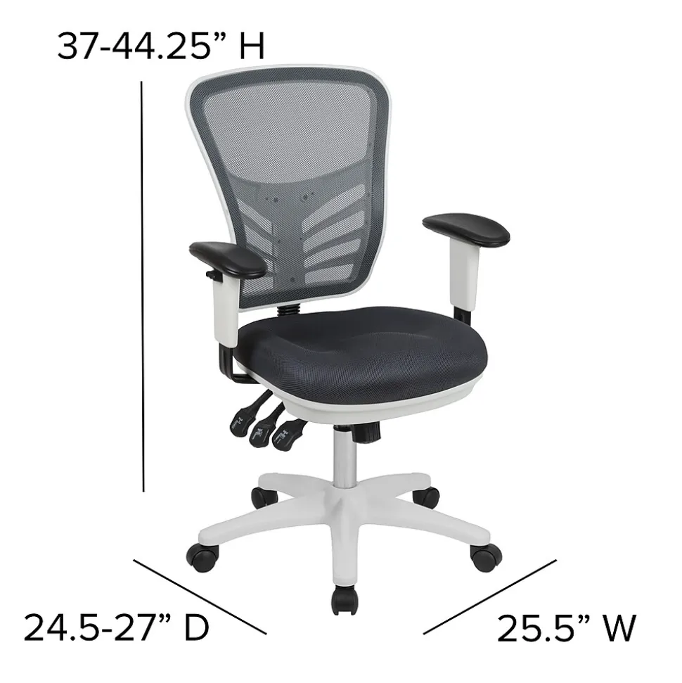 Flash Furniture Nicholas Ergonomic Mesh Swivel Multifunction Executive Office Chair, Dark Gray/White Frame (HL0001WHDKGY)