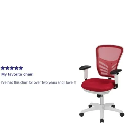 Flash Furniture Nicholas Ergonomic Mesh Swivel Mid-Back Multifunction Executive Office Chair, Red/White Frame (HL0001WHRED)