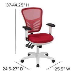 Flash Furniture Nicholas Ergonomic Mesh Swivel Mid-Back Multifunction Executive Office Chair, Red/White Frame (HL0001WHRED)