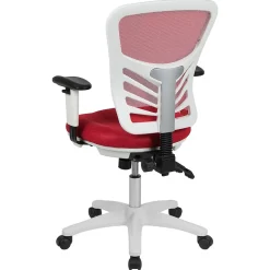 Flash Furniture Nicholas Ergonomic Mesh Swivel Mid-Back Multifunction Executive Office Chair, Red/White Frame (HL0001WHRED)