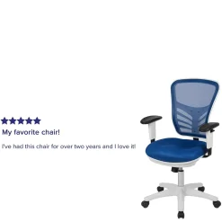 Flash Furniture Nicholas Ergonomic Mesh Swivel Mid-Back Multifunction Executive Office Chair, Blue/White Frame (HL0001WHBLUE)